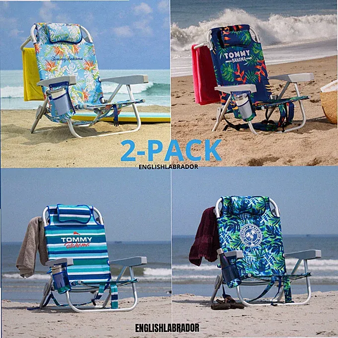 2-Pack Tommy Bahama Beach Chair Lay Flat, Reclining, Adjustable, Storage, NEW