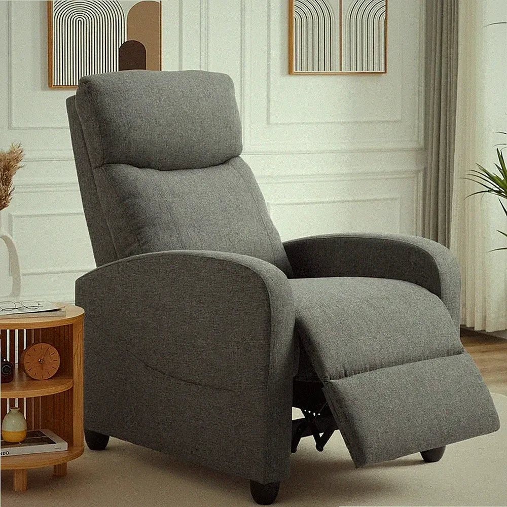 Adjustable Push Back Recliner Chair Fabric Home Theater Seating w/Lumbar Support