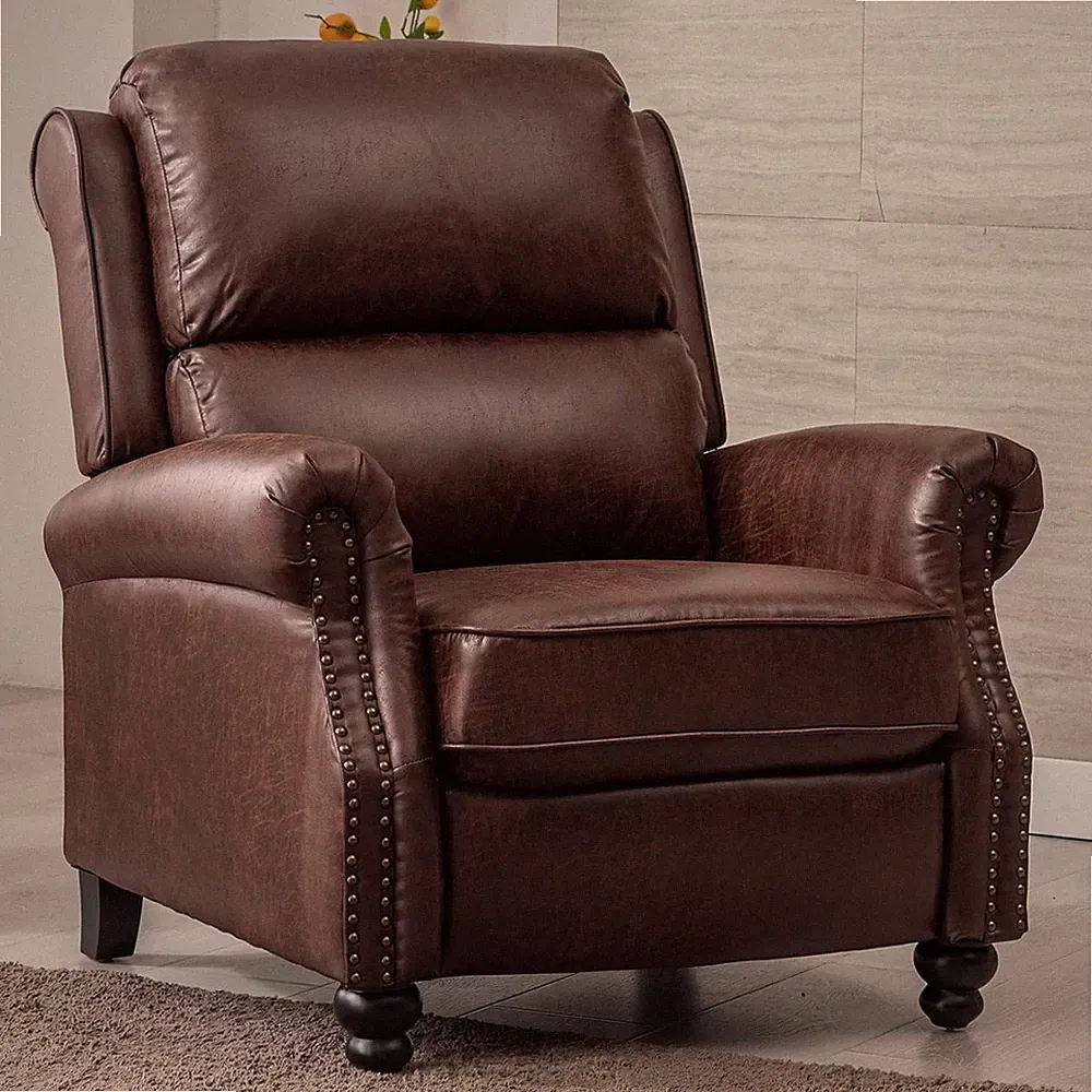 CANMOV Pushback Recliner Chair Faux Leather Armchair Push Back Recliner with Riv