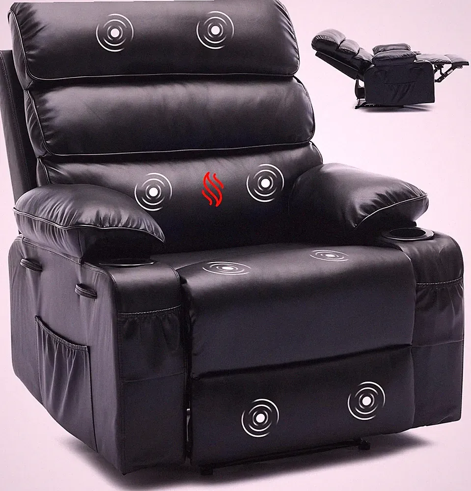 Compact PU Leather Recliner Chair with Heating & Massage for Ultimate Relaxation