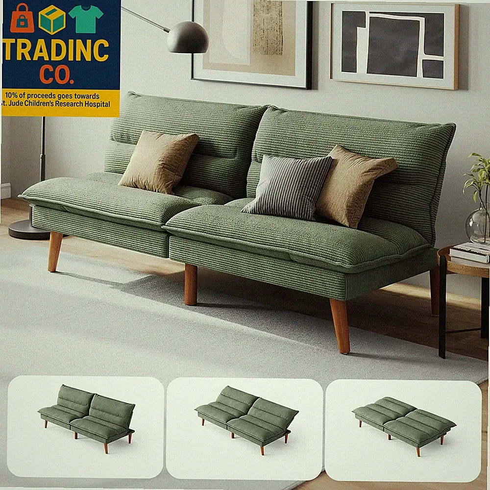 Futon Sofa Bed - Convertible Corduroy Futon Couch Bed with Adjustable Backrest