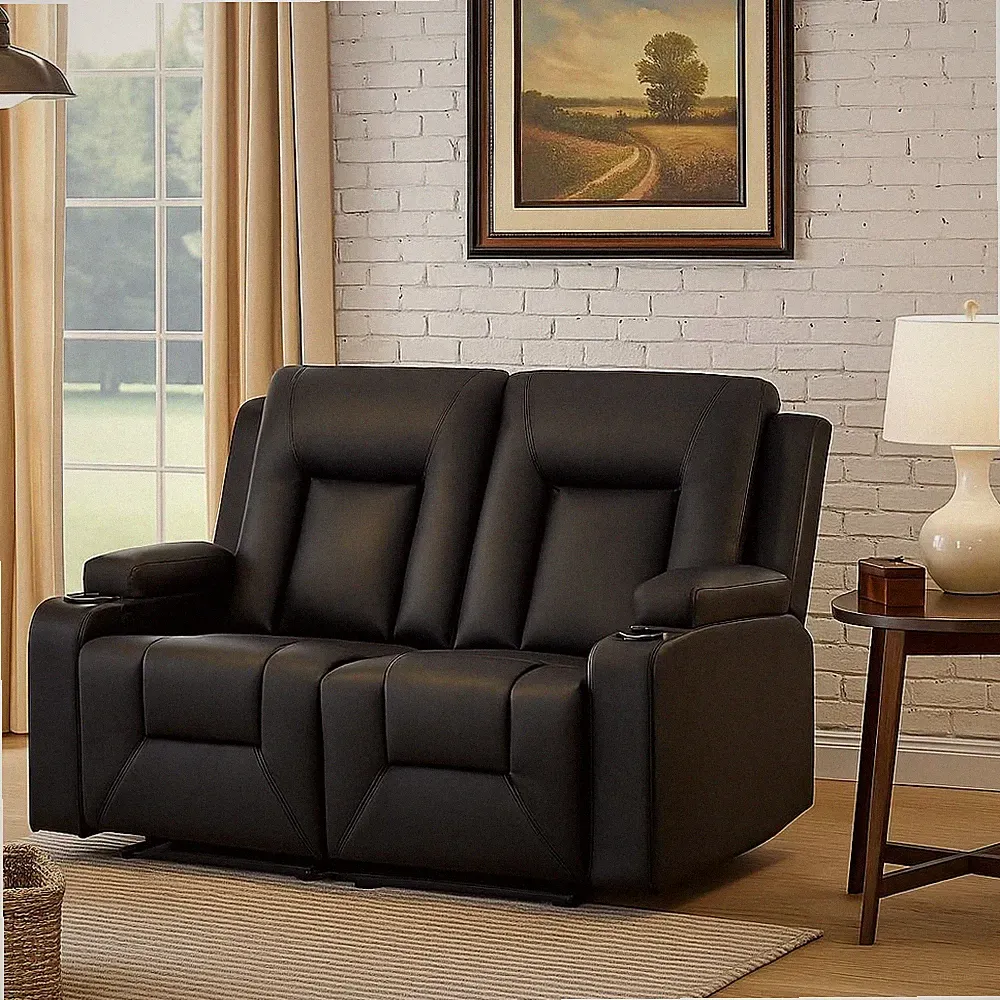 Leather Recliner Sofa Set with Manual Recliners,Living Room Furniture Set wit...