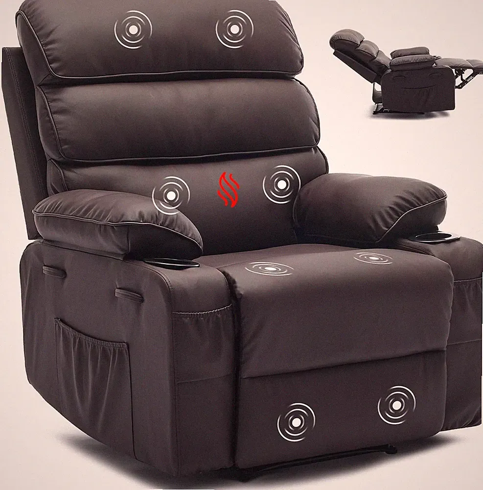 Manual Recliner w Massage & Heat Function,Extra Wide PU Leather Chair for Adults