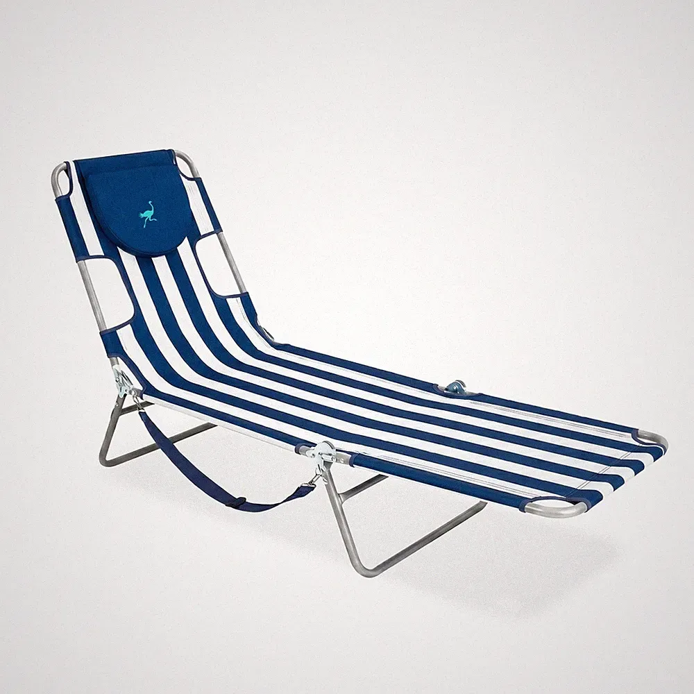 Ostrich Chaise Lounge, Facedown Beach Camping Pool Tanning Chair, Blue Stripe
