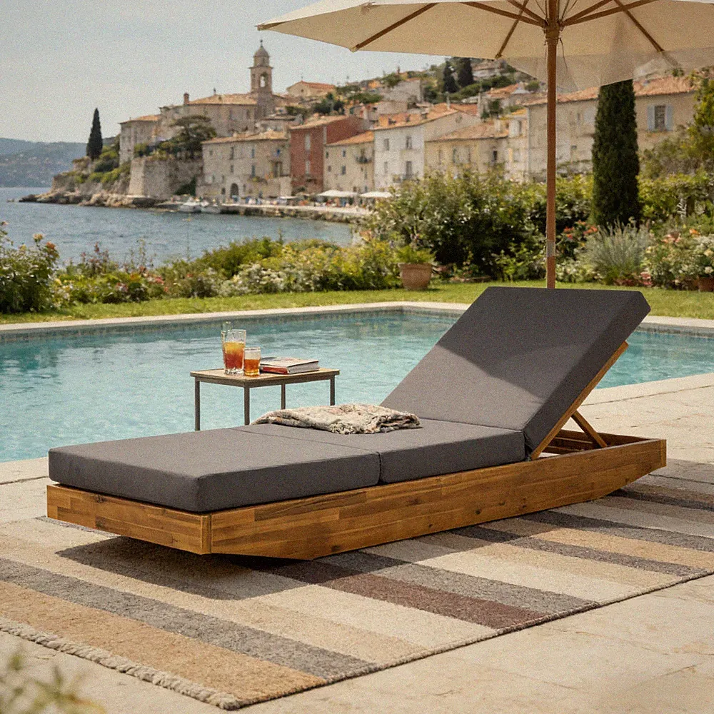 Outdoor Chaise Lounge Recliner with Foldable Cushion 300lb Capacity