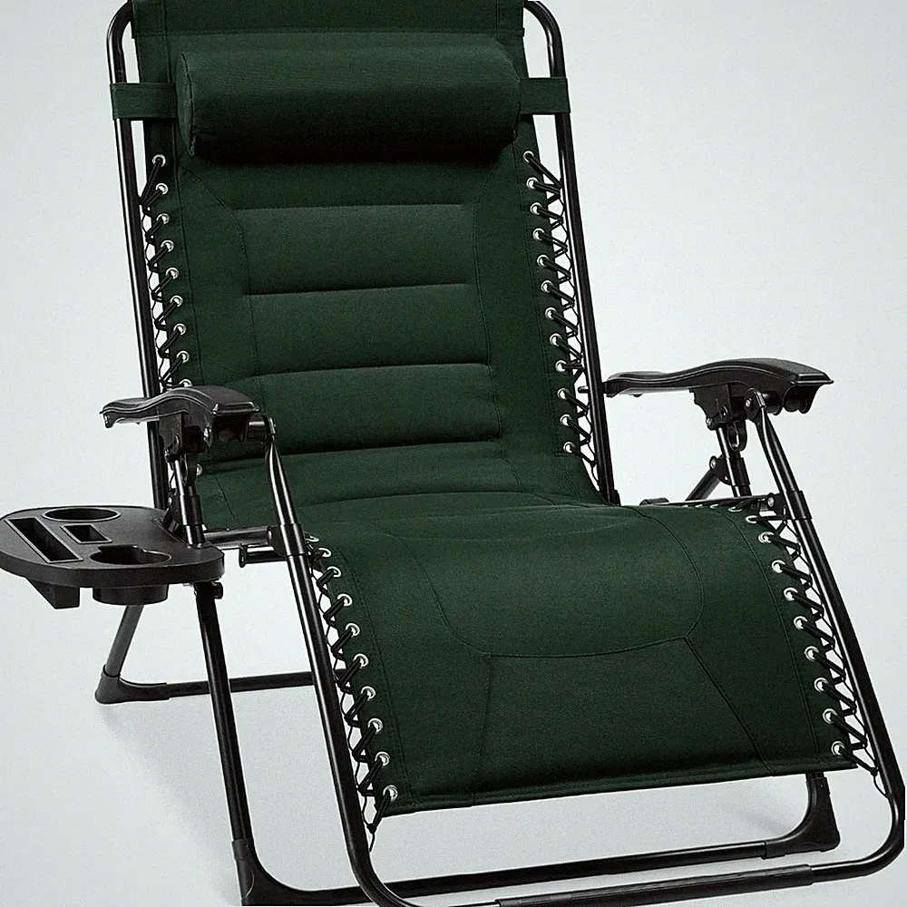 Oversized Zero Gravity Chair with Headrest & Cup Holder - Green Comfort