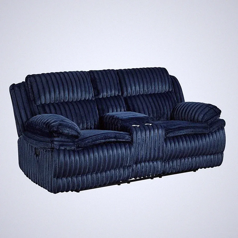 Pemberly Row Corduroy Dual Reclining Loveseat with Console 300 lbs in Blue