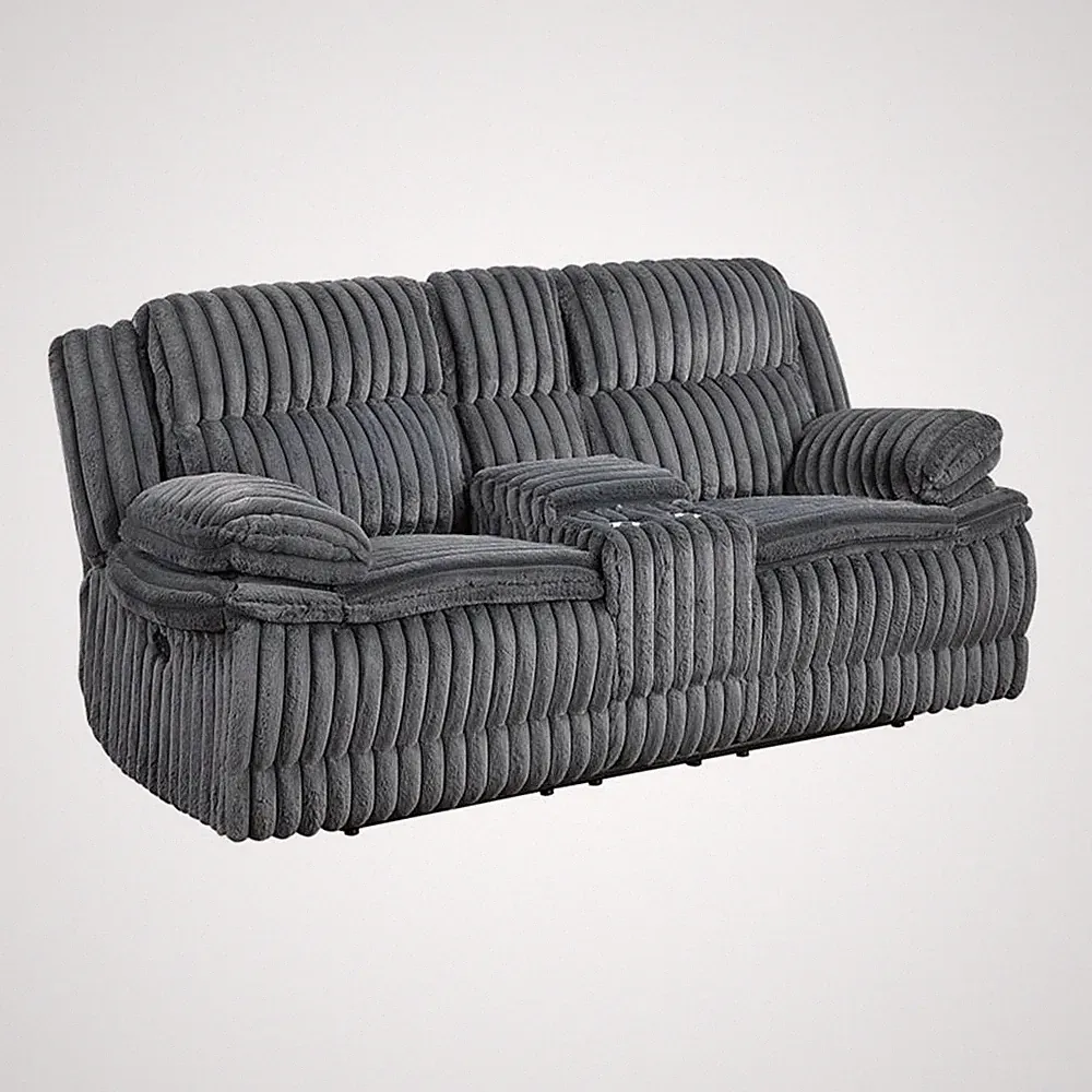 Pemberly Row Corduroy Dual Reclining Loveseat with Console 300 lbs in Dark Gray