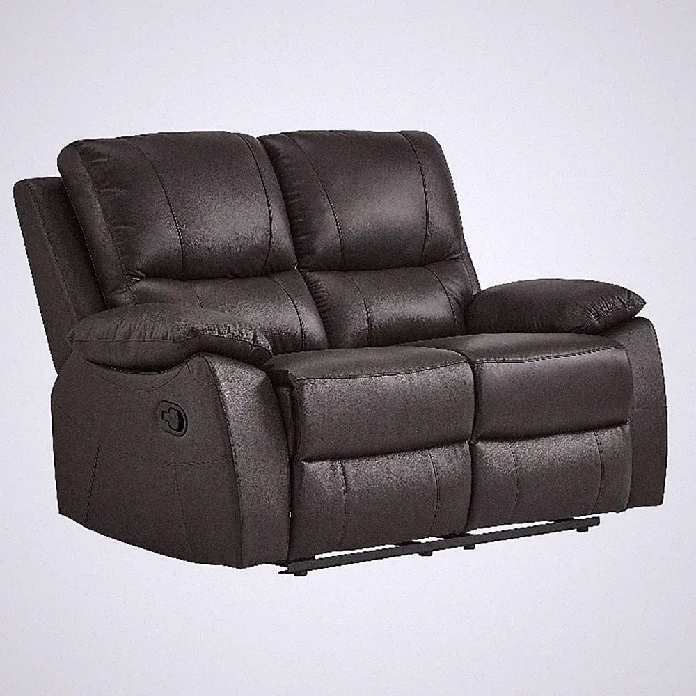 Pemberly Row Faux Leather Double Reclining Love Seat 300 lbs Capacity in Brown