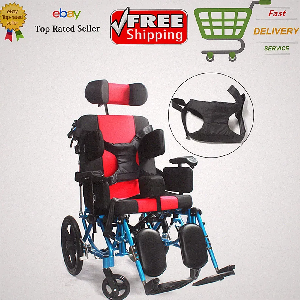 ✅Reclining Foldable Pediatric Wheelchair For Kids Cerebral Palsy 21" Seat Width