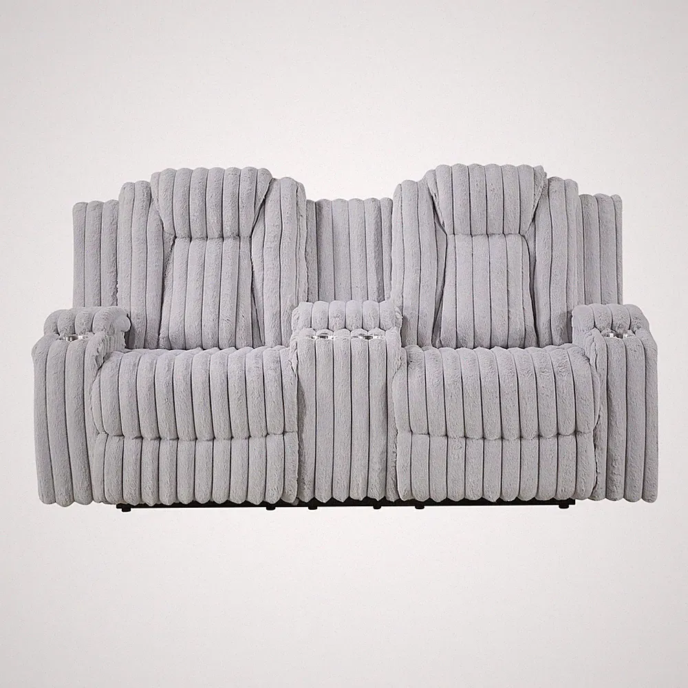 Reclining Loveseat with Console & Cup Holders, Light Gray Corduroy, Modern