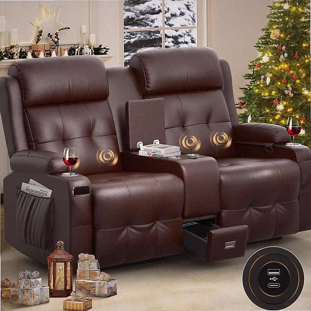 USB Massage Reclining Loveseat with Console & Cup Holders - Ultimate Comfort